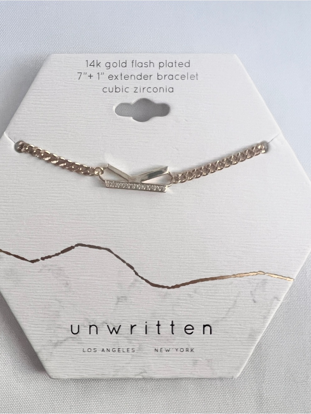 NWT 14K Gold Flash Plated Double Bar Bracelet with Cubic Zirconia Accent